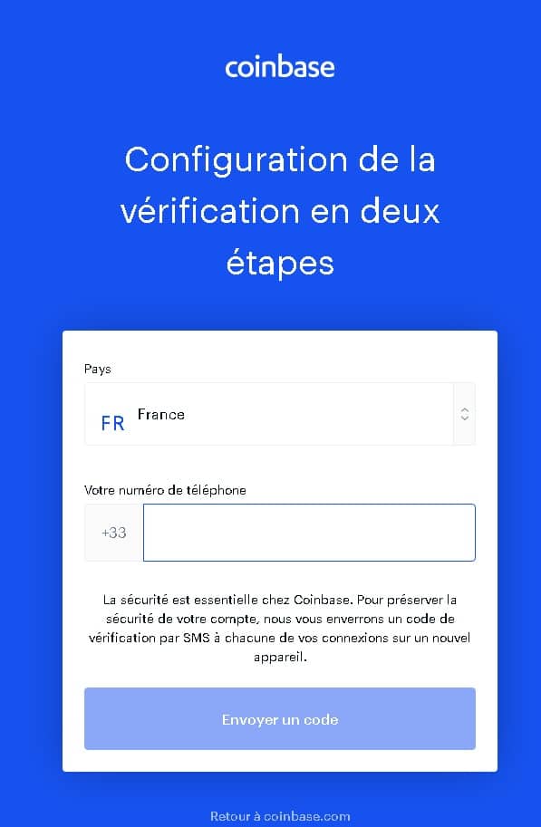 Configuration de vérification en deux étapes sur Coinbase