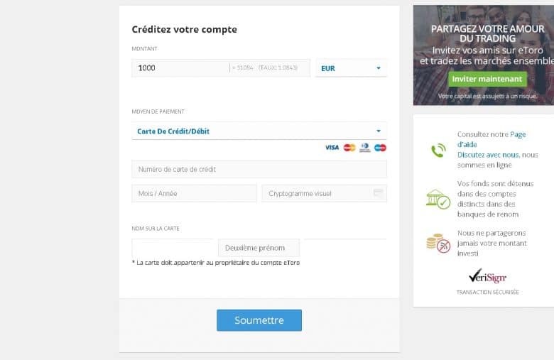 Dépôt de fonds sur eToro