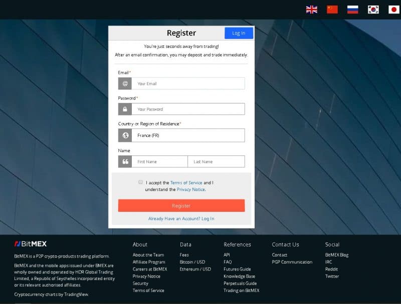 Création de compte sur BitMex