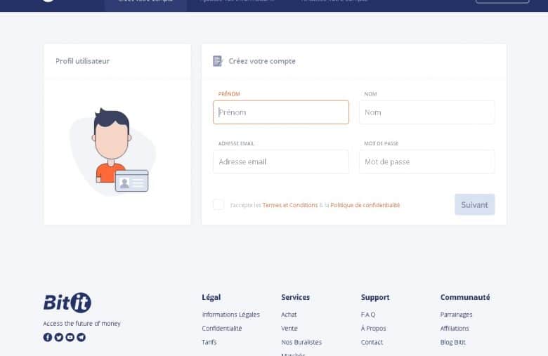 L'inscription sur Bitit est très rapide