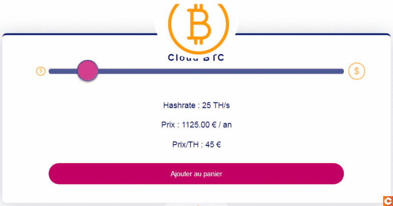 Minage cloud de Bitcoin à hauteur de 25 TH/sec