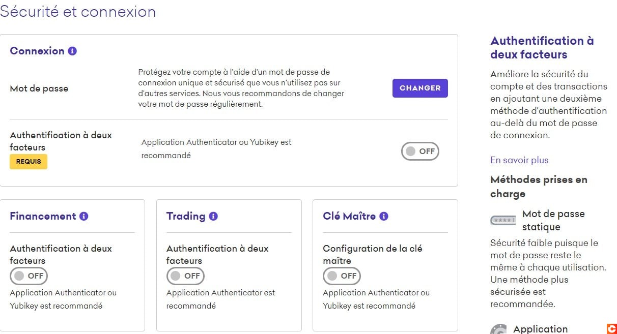 Mise en place de la 2FA sur Kraken