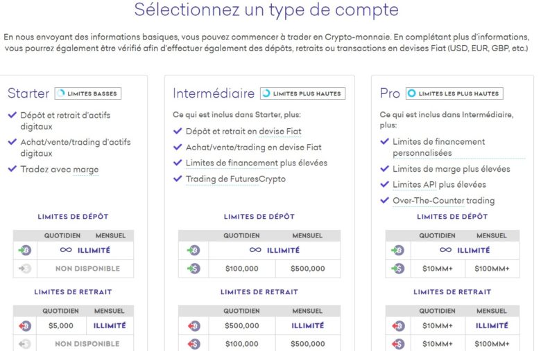 Types de comptes sur Kraken