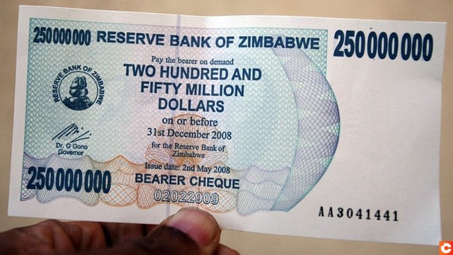 Billet de banque du Zimbabwe