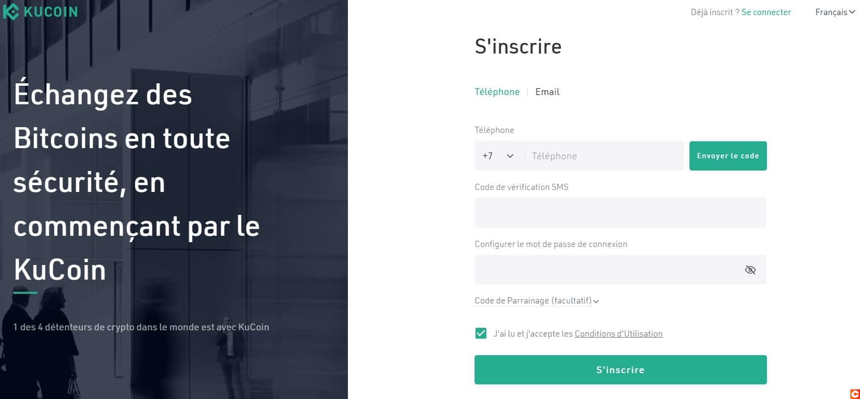 Présentation de l'inscription sur KuCoin par téléphone