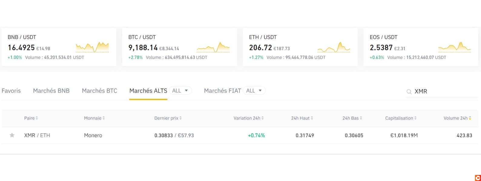 Utilisez la barre de recherche pour trouver facilement Monero