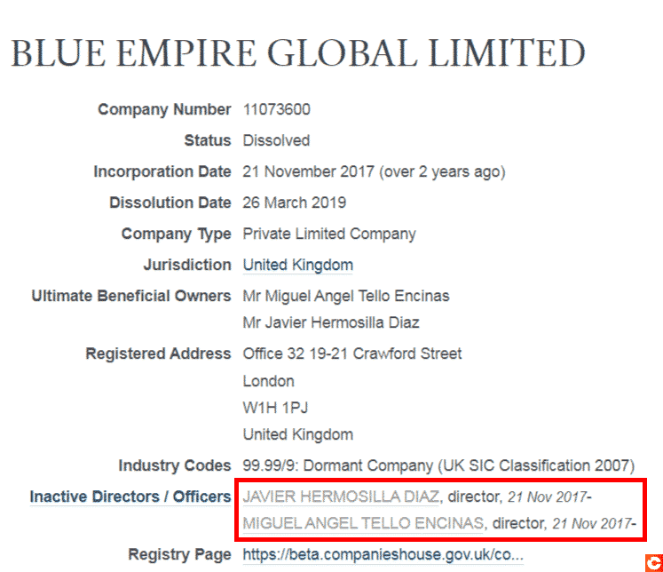 Informations concernant la société Blue Empire 