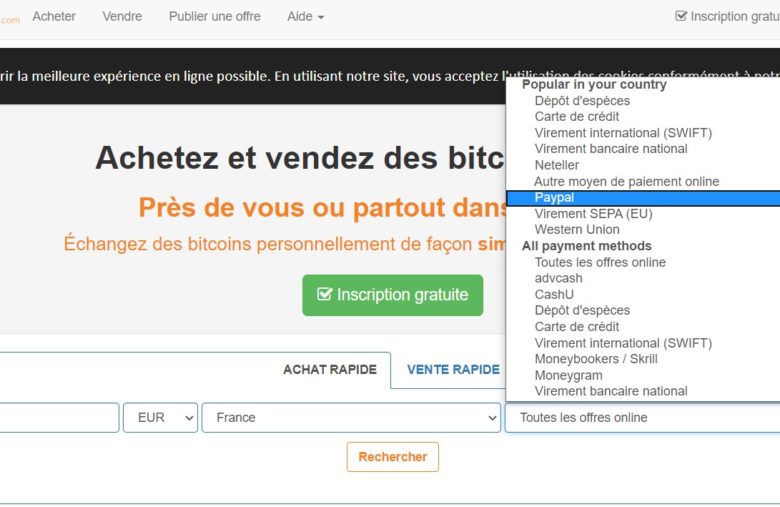 Servez-vous du filtre pour trouver plus rapidement vos vendeurs pour acheter du Bitcoin avec Paypal sur LocalBitcoin