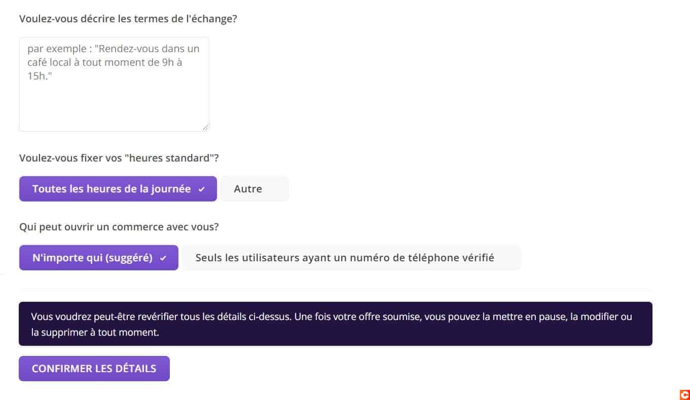 Pensez à donner le plus de précisions sur votre offre
