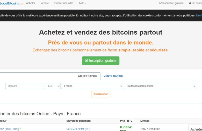 La page d'accueil de LocalBitcoins vous permet de très vite trouver des vendeurs