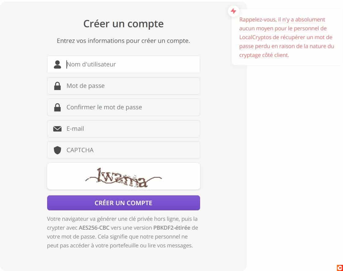 Commencez par créer votre compte sur LocalCryptos