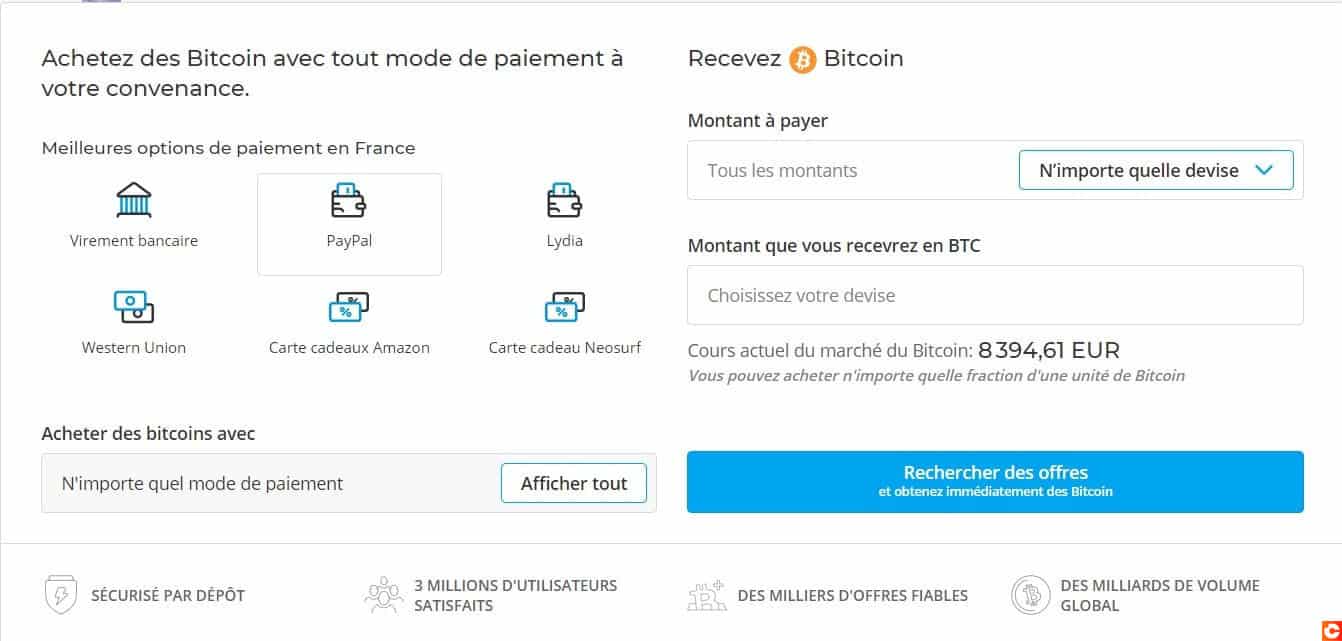 La page principal vous permet de filtrer vos recherches