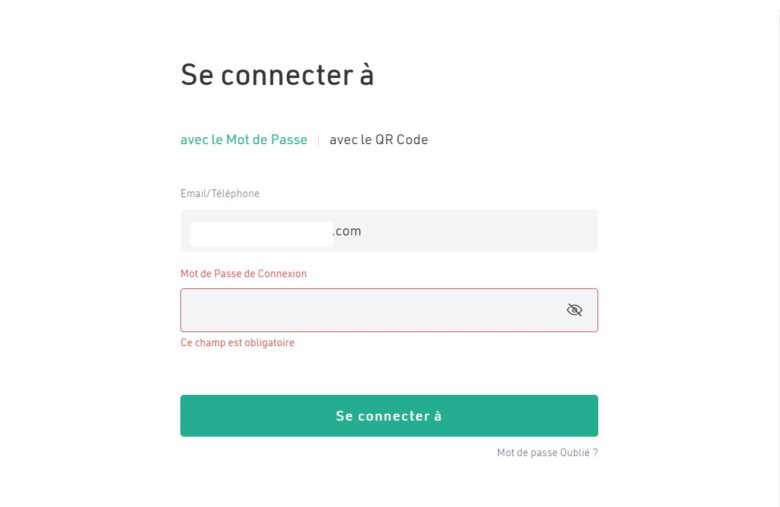 La connexion avec le mot de passe peut se faire avec votre email ou téléphone