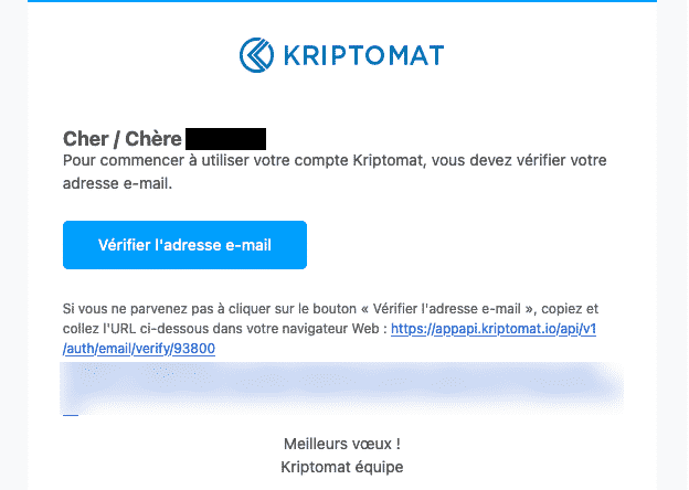 Kriptomat vérification email