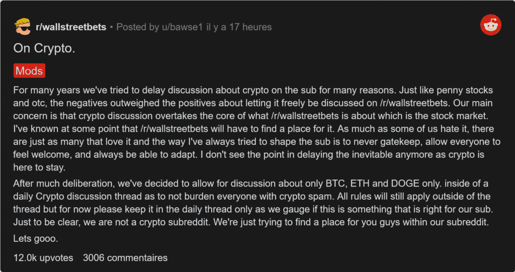 wallstreetbets change d'avis sur les cryptos