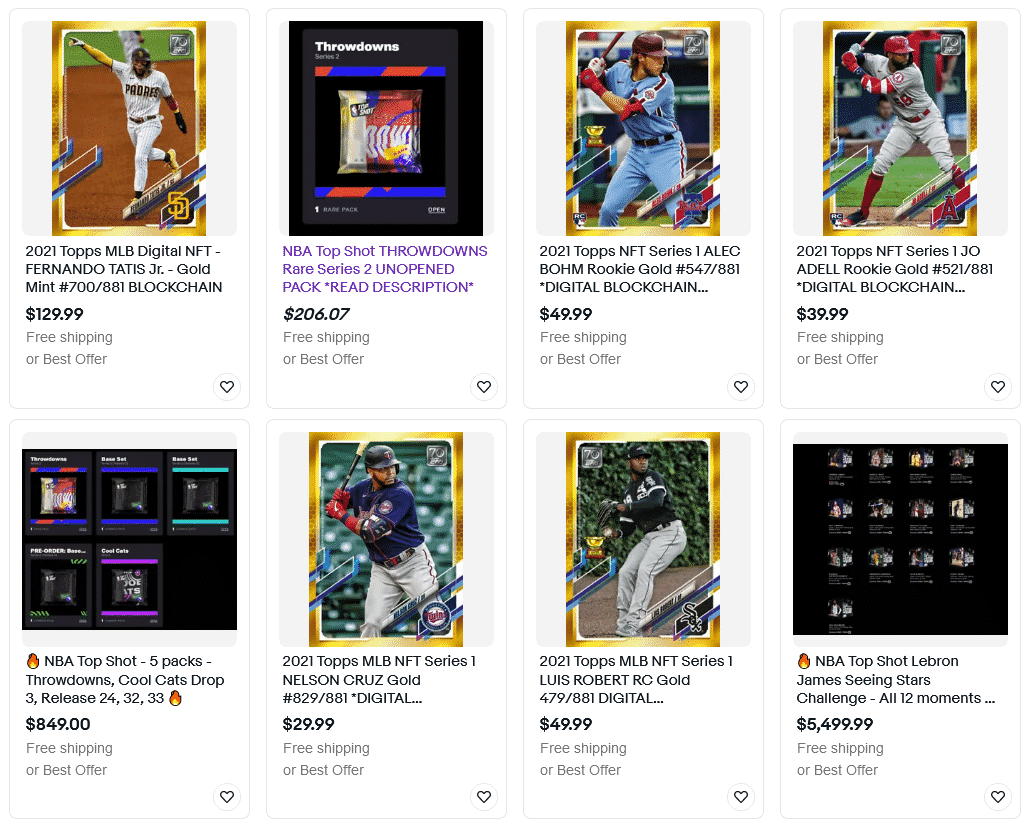 Les cartes à collectionner NFTs sur Ebay
