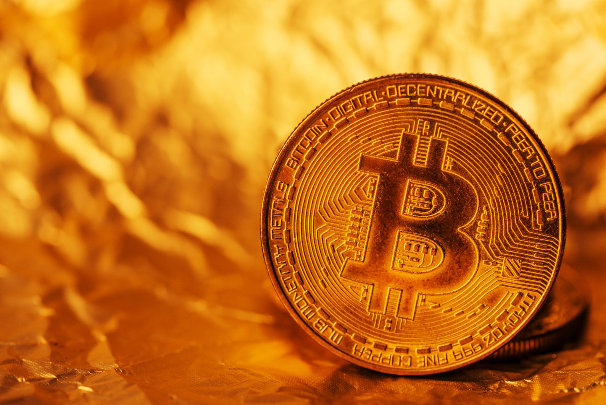 Bitcoin, blockchain cryptocurrency golden coin