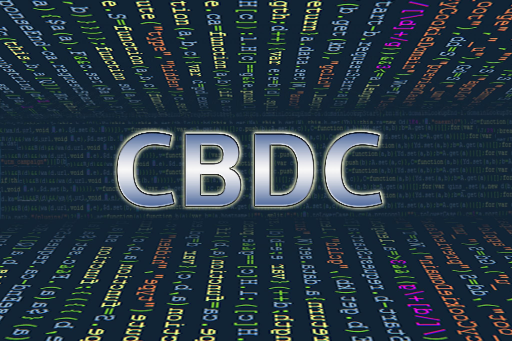 A tunnel from a computer program code. Central bank digital currency concept. Middle Source Software Source Code: CBDC