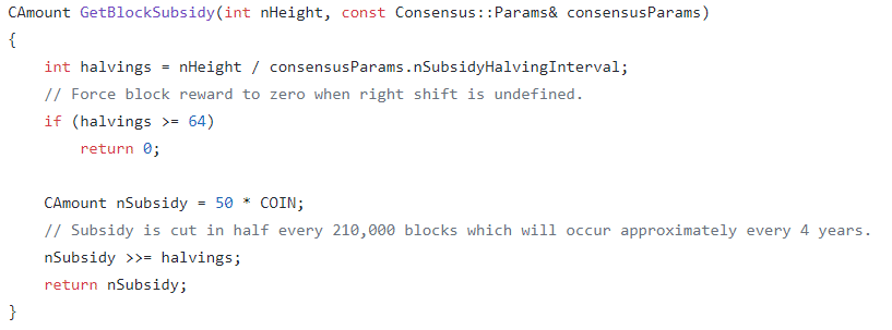 fonction qui gère le halving, source : github/bitcoin