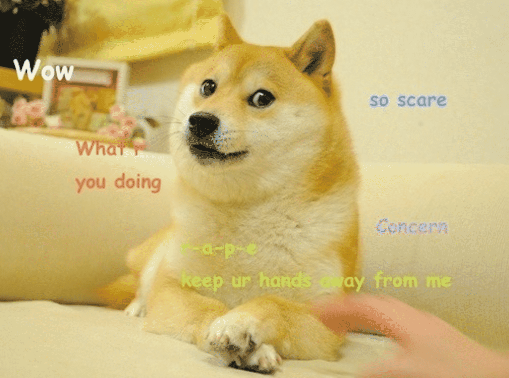 Chien inu représentant l"emblème de Dogecoin